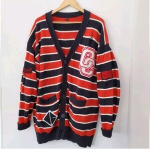 OPENING CEREMONY Unisex M Varsity Stripe Shredded Cardigan Sweater Oversize Hip